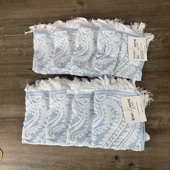 Enchante Home Fine Turkish Cotton 8-Pc. Laina White Turquoise Wash Cloth 12x12 - Picture 3 of 6